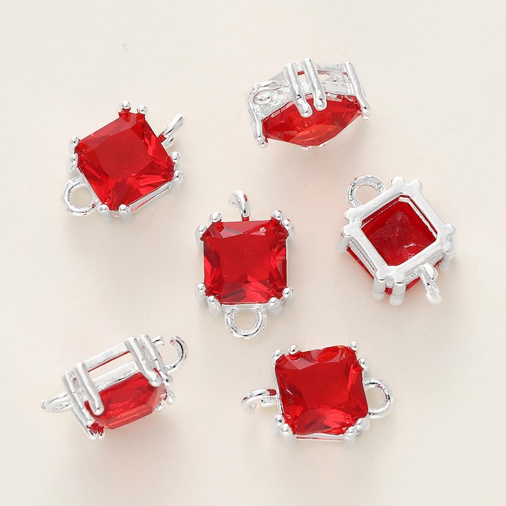 4/6Pcs 14/18K Gold Color Plated Zircon Single Hole Love Heart Double Hole Square Pendants For DIY Jewelry Making Findings