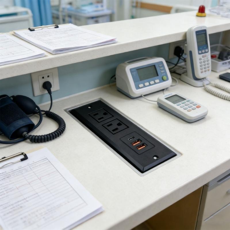 Conference Table Embedded Socket 2 Port 110V Outlets and 2 USB 1 Type C Port for Safe Power Distribution