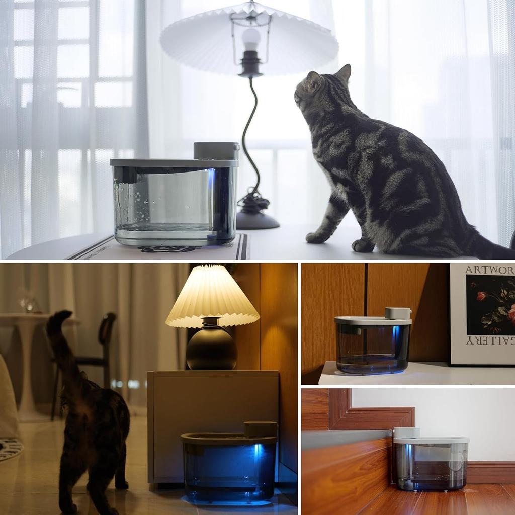 Cordless & Rechargeable Battery Operated Cat Water Fountain, Ultra Quiet Cordless Pet Drinking Fountain with Motion Sensor, 74oz/2.2L Automatic Cat