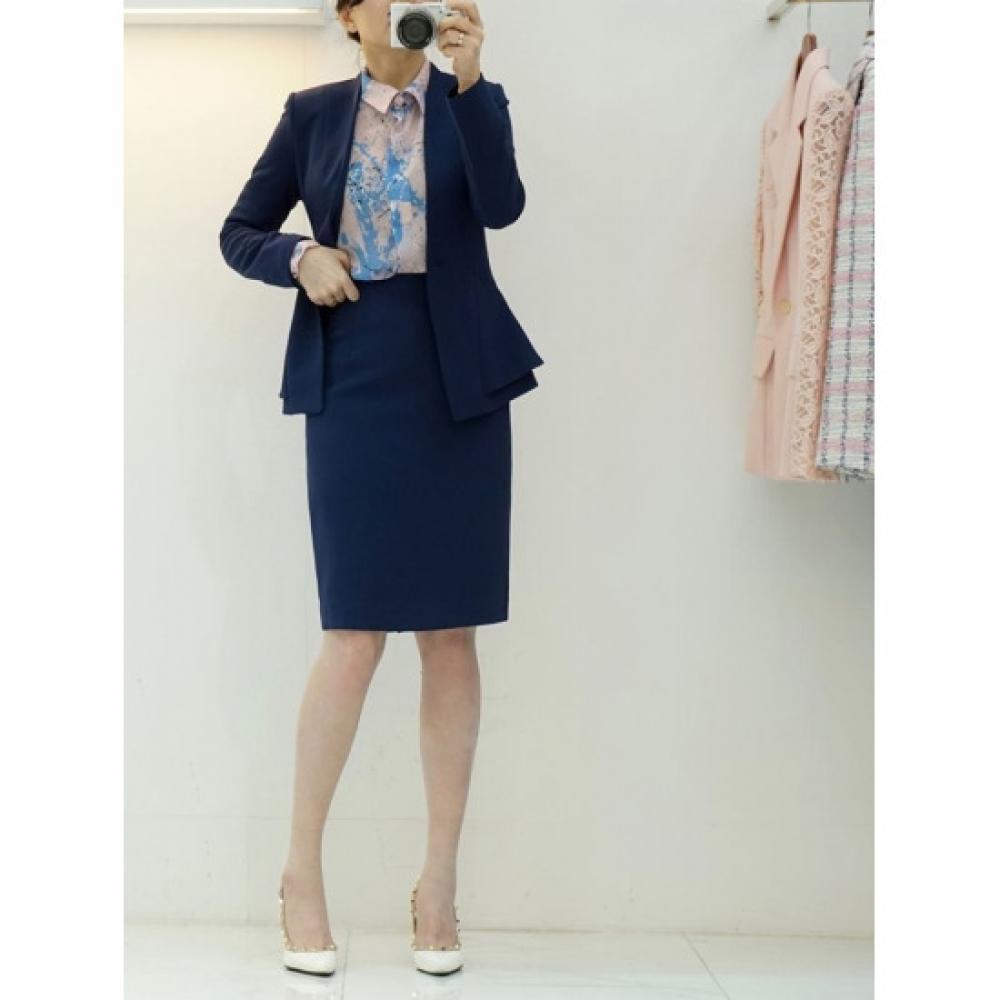 Style Latte Women Peplum No Collar Jacket Span Skirt Suit Set