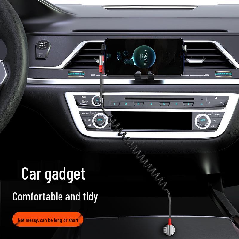 Câble USB Rétractable à Ressort Double Coude 6A Charge Rapide pour Téléphones & Voitures