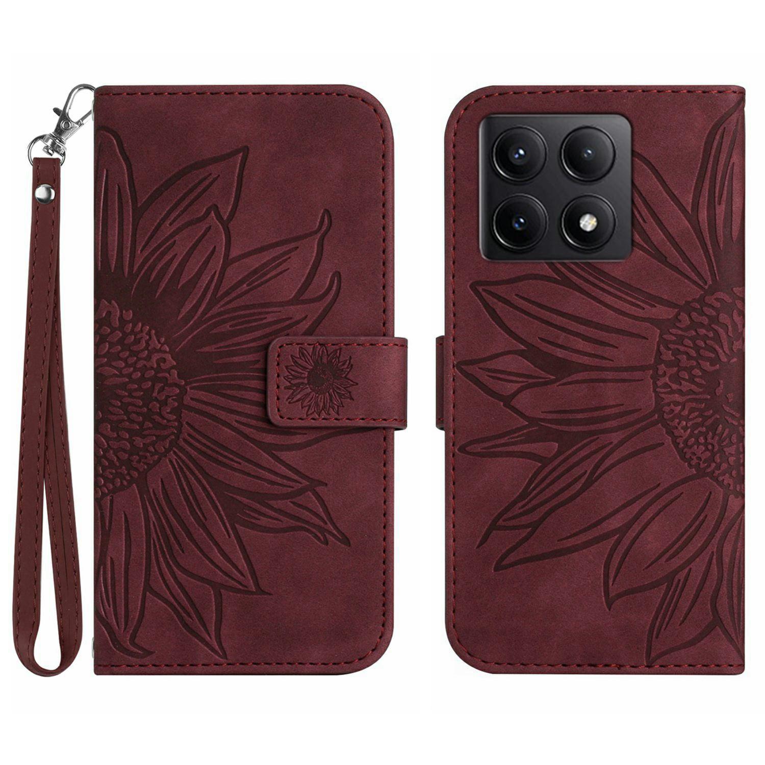 

HT04 For Xiaomi 14T Case Sunflower Imprint Leather Wallet Phone Cover with Wrist Strap E