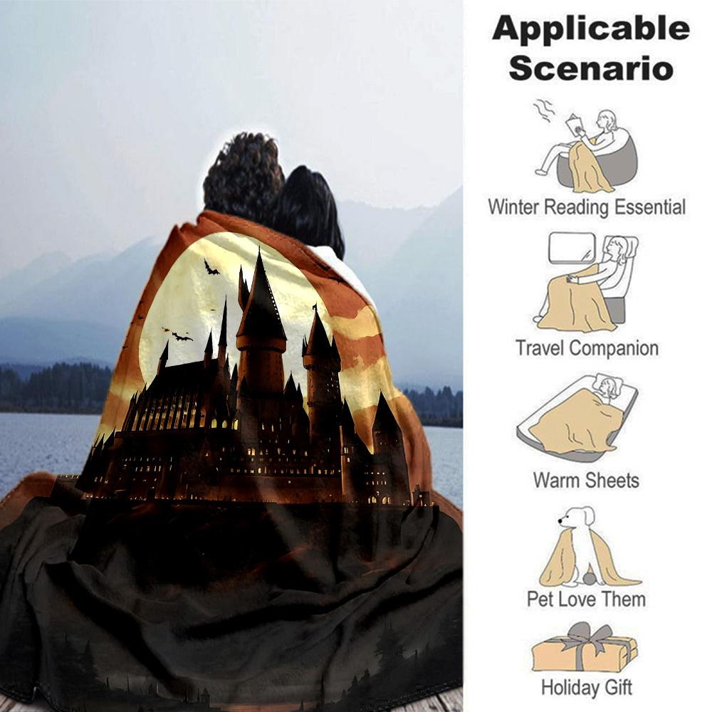 1pc castle moon Flannel Blanket Soft Warm Throw for Home, Office, Travel, All Season Cozy Bedding Gift, Office