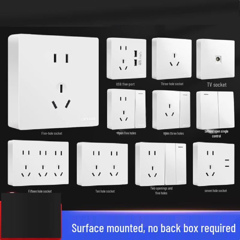 Zhuoma Wall-Mountable 5-Hole Socket with Switch & 10m Cable