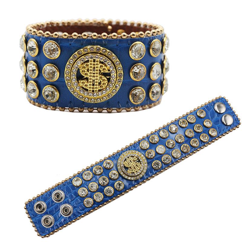 Popular European and American Luxury Rhinestone Bracelets Design Diamond-encrusted PU Leather Bracelets