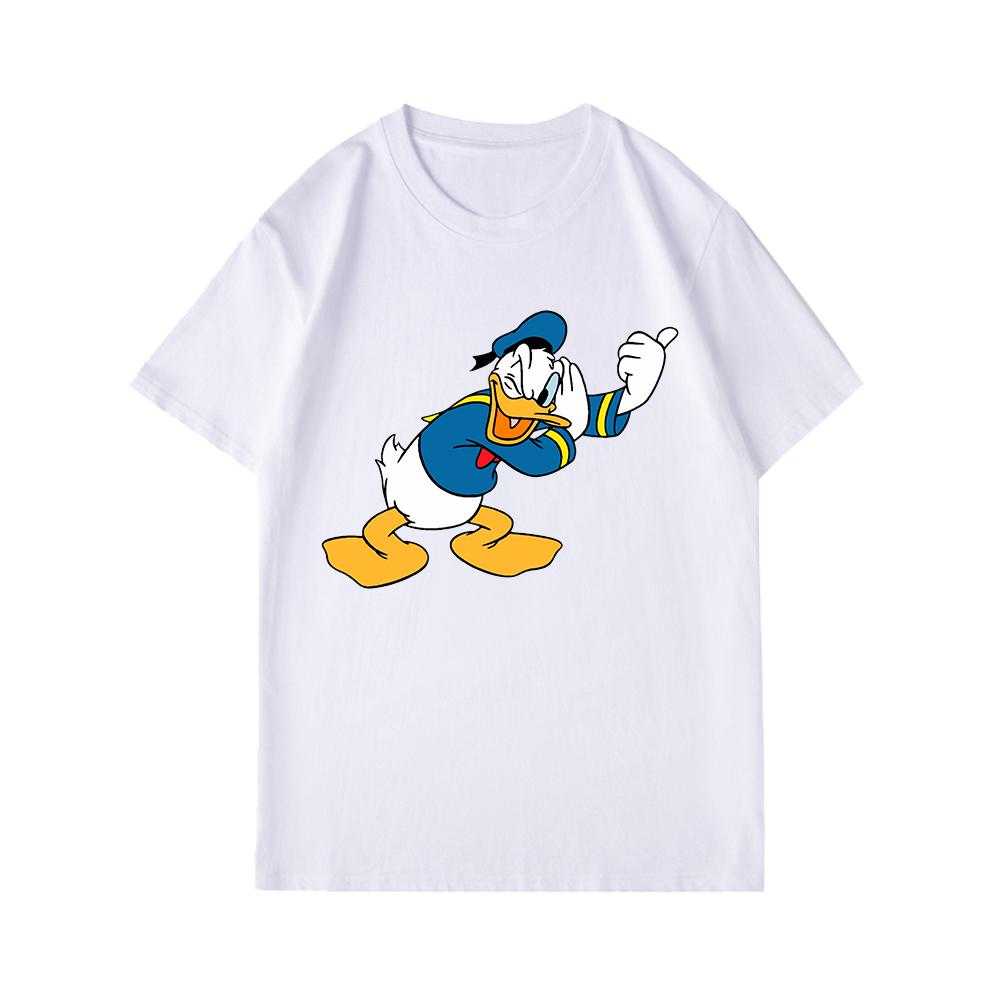 Disney Donald Duck Cartoon Printed Short Sleeve T-Shirt Summer Casual Cotton White  Couple Outfit Men Clothing Tracksuit Tee Top