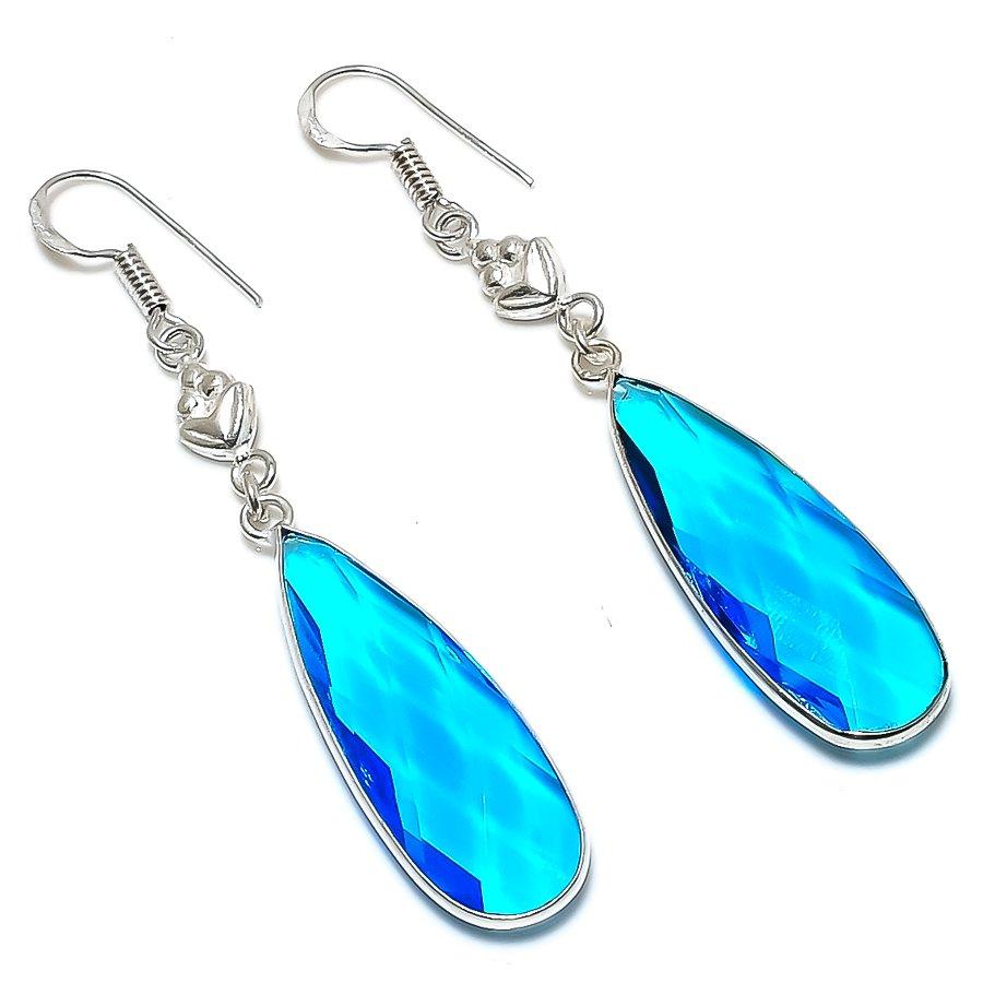 

Подарочные серьги ручной работы из стерлингового серебра 925 пробы с натуральным лондонским голубым топазом 2,64 дюйма d5E08