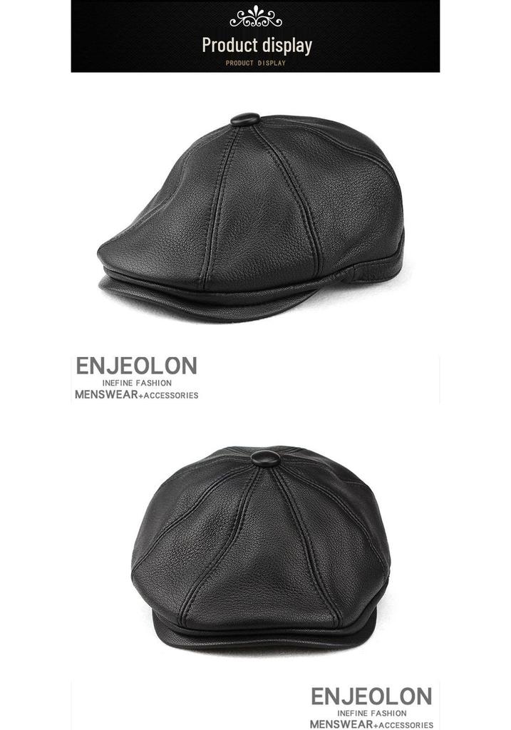 Men's Genuine Leather Retro Octagonal Beret – Autumn/Winter Cowhide Hat