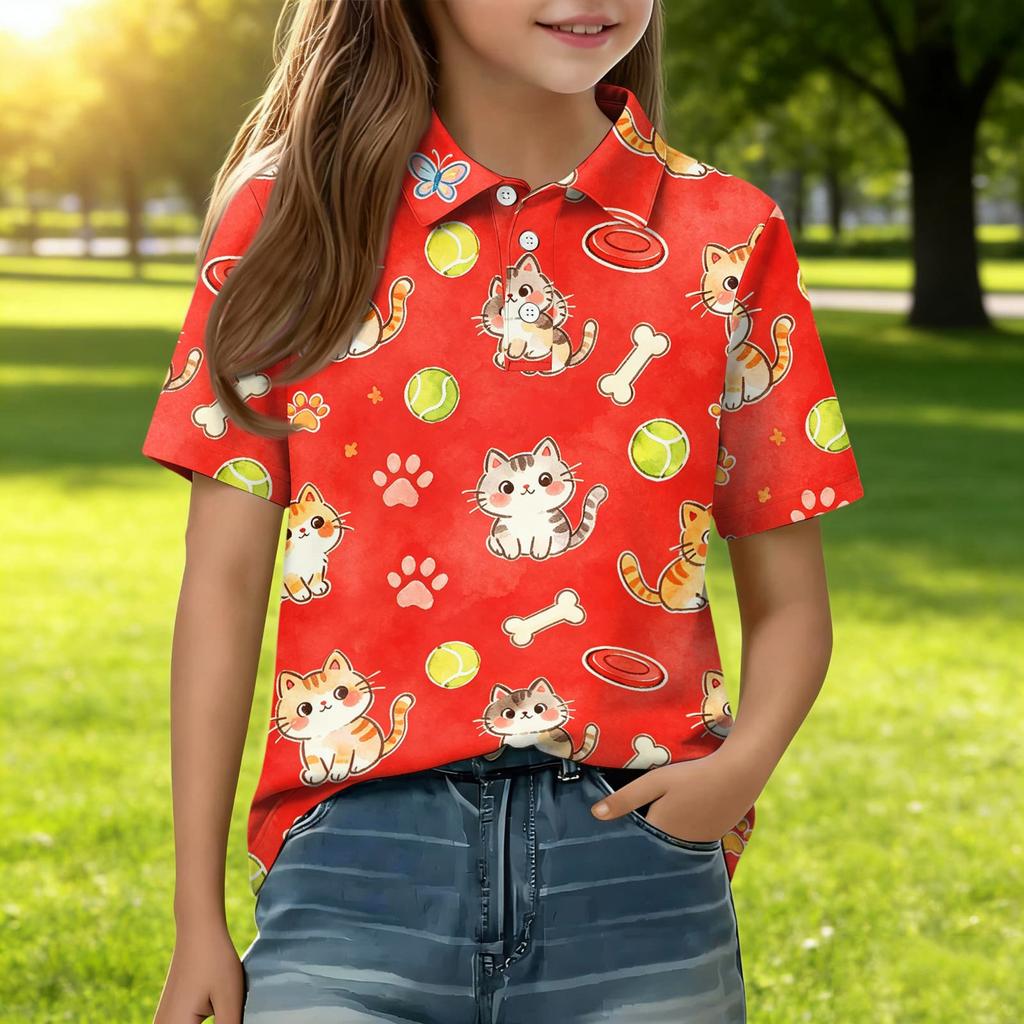 Kids Casual Short Sleeve Polo Shirt Animal Print Toddler Boys Girls Summer Lightweight Breathable Top
