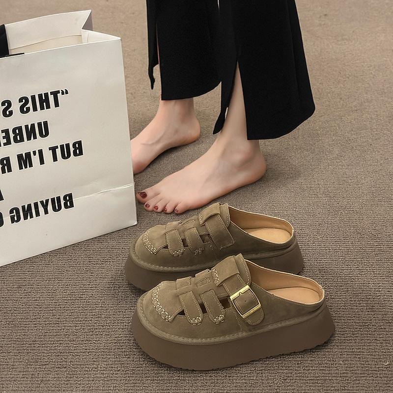 Platform-soled Boken shoes women's bag head half slippers 2025 new summer outer wear hollowed-out retro Roman muffin cool slippers