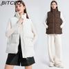 BITCED Women's Autumn/Winter Sleeveless Cotton Coat Mid-Length Stand Collar Thermal Down-Filled Cotton Vest Thickened Waistcoat Outerwear