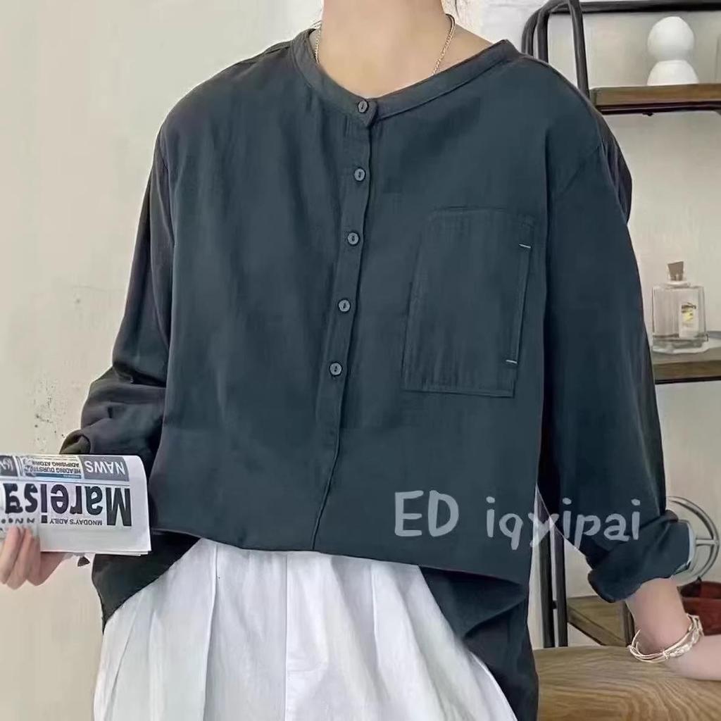 Retro Double-Layer Cotton Gauze Top: Versatile Half-Button Casual Pullover for Spring/Summer