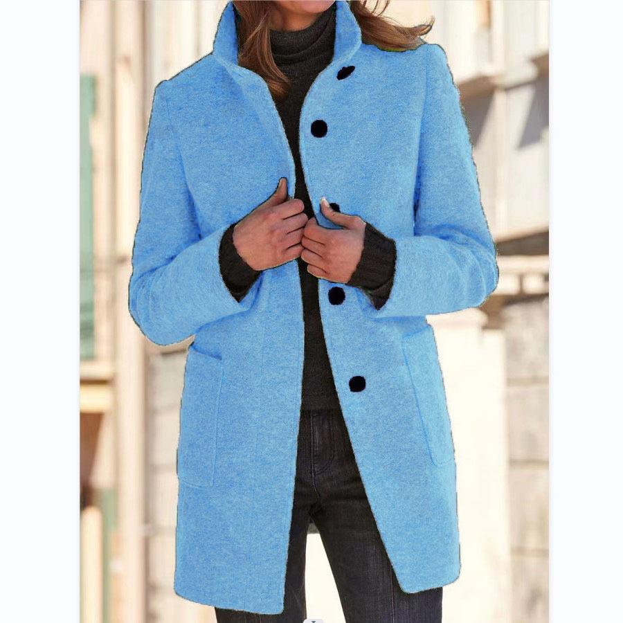 2025 autumn and winter cross-border European and American women's clothing new Amazon eBay retro solid color button-up collar woolen coat