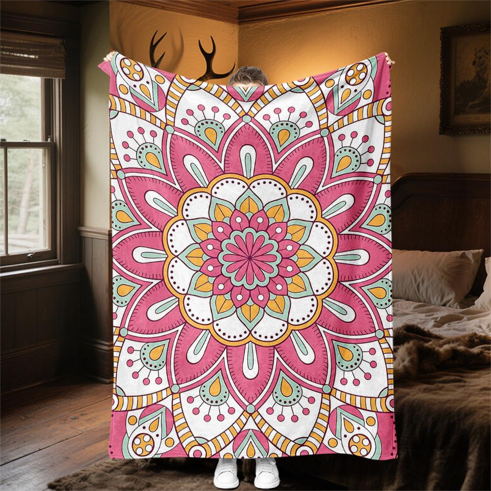 1pc Mandala Pattern Outdoor Flannel Blanket Soft Warm All-Season Throw for Sofa Bed Car Camping Office, Cozy Gift Idea1290S