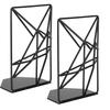 2Pcs Solid Geometry Book Stands Metal Hollow Desk Nonskid Bookend Shelf Heavy Duty Black