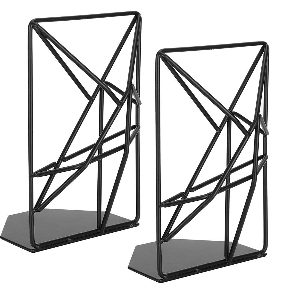 2Pcs Solid Geometry Book Stands Metal Hollow Desk Nonskid Bookend Shelf Heavy Duty Black