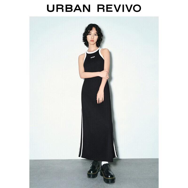 UR2026 Women s Retro Sporty Color-blocked Maxi Dress L