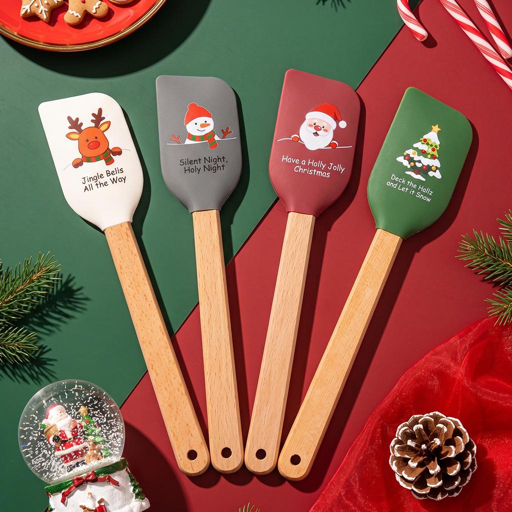 1/4Pcs Christmas Silicone Spatula with Wooden Handle - Specially Designed for Christmas Cakes and Snowman Pancakes, Adorable Spatula
