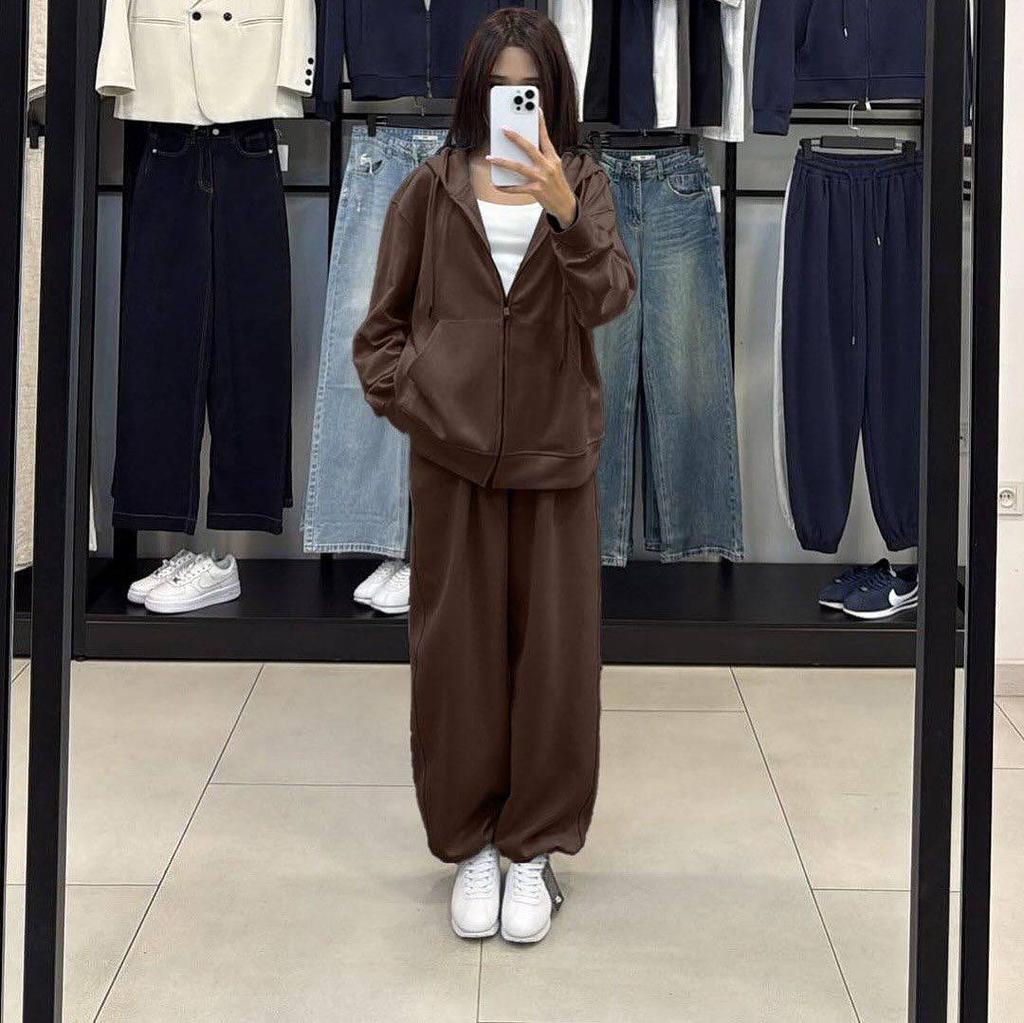 European & American Women's Fashion Summer Casual Sporty Cardigan & Zipper Pants Set