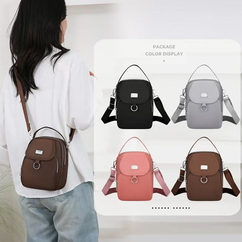 Lightweight Nylon Women's Crossbody Bag Casual Mini Handbag with Multiple Zip Compartments Detachable Shoulder Strap Bag