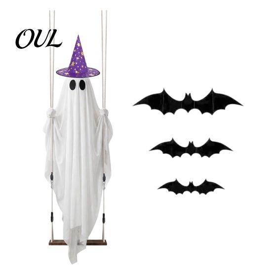 Ghostly Hanging Lights for Patio Halloween Swing Ghost Ornament with LED String Outdoor Decor, Adjustable Battery Operated Haunted Decor Light-Up Bat
