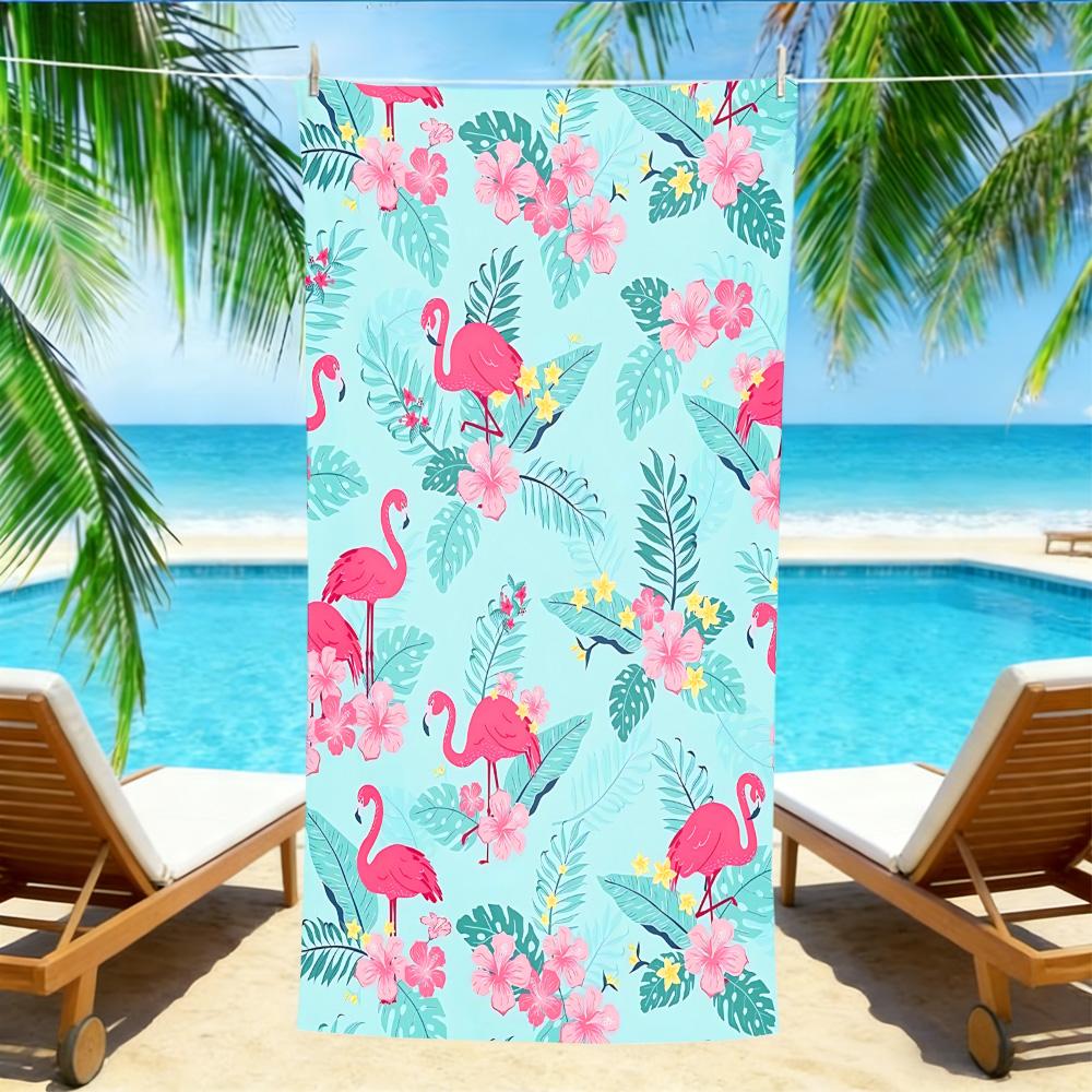 Tropical Flamingo Beach Towel – Soft Absorbent Microfiber with Pink Flamingo & Palm Leaf Print for Summer W40*H60(CM)