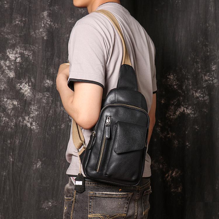 Leather Men'S Bag Women'S Cowhide Close-Fitting Usb Port Breast Bag Soft Leather Shoulder Backpack Large-Capacity Messenger Bag