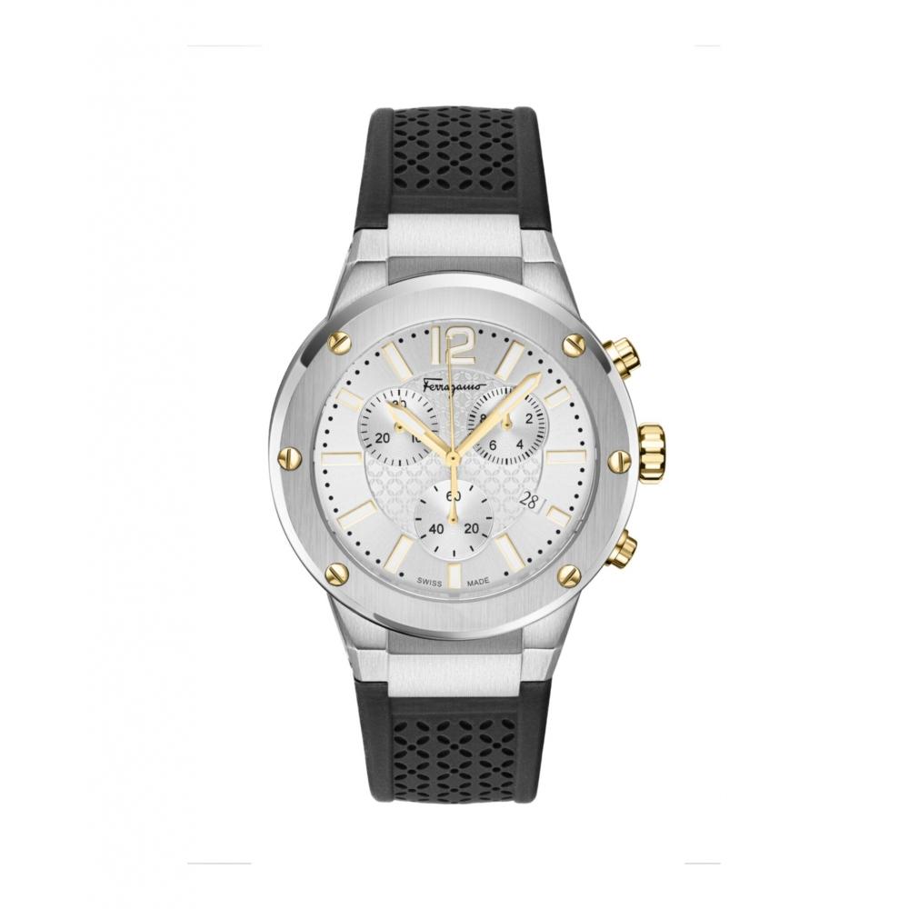 

Salvatore Ferragamo F 80 Chrono Silicone Watch Black Stainless Steel Silver