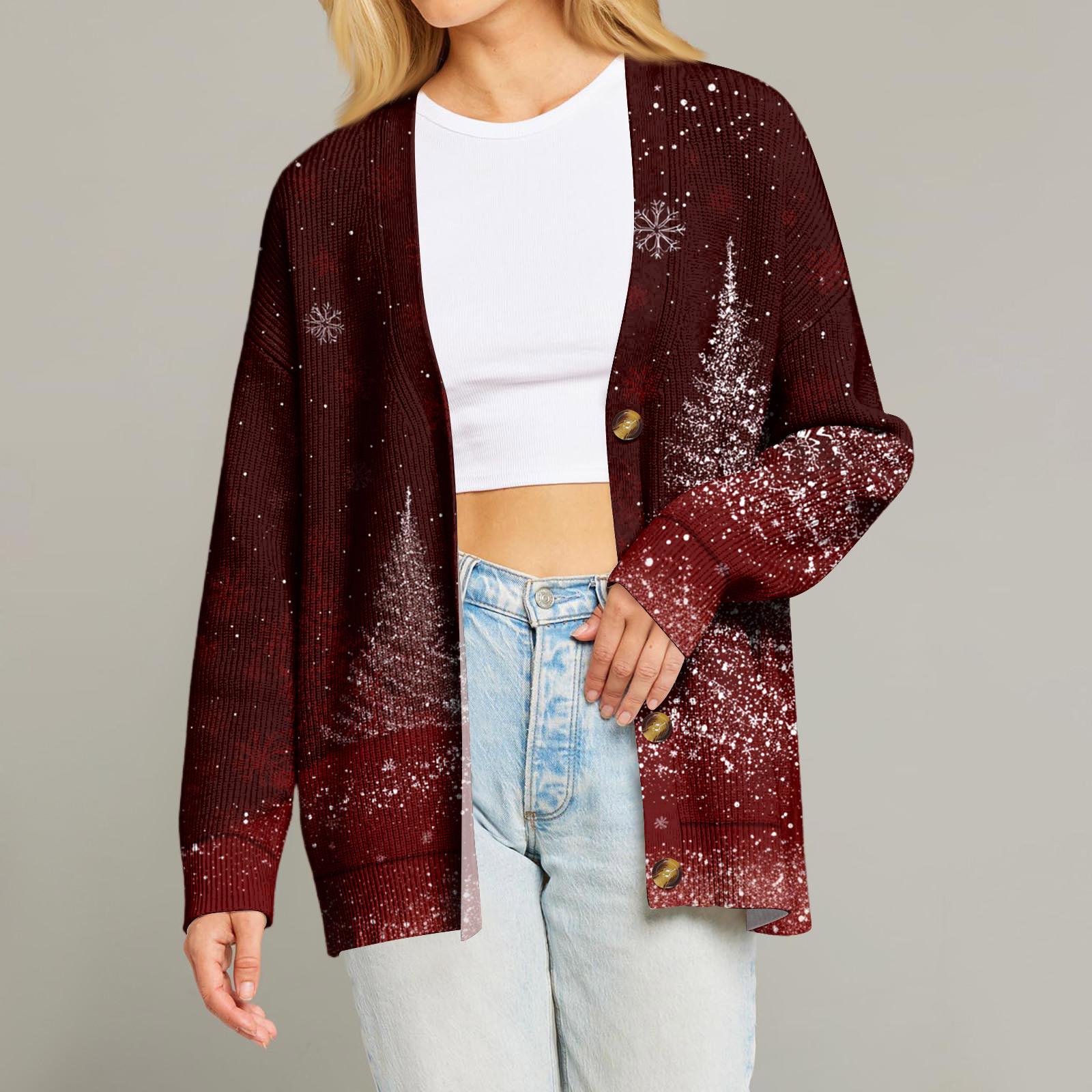 

Женский модный кардиган с длинным рукавом, принтом, V-образным вырезом, на пуговицах, свободного кроя XL винный