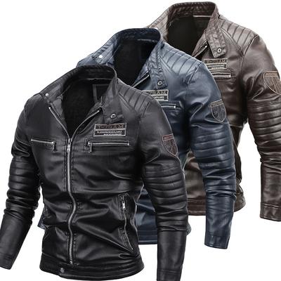 Winter Velvet Stand Collar Men's Fashion Leather Jacket Warm Casual PU Motorcycle Outfit Hombre
