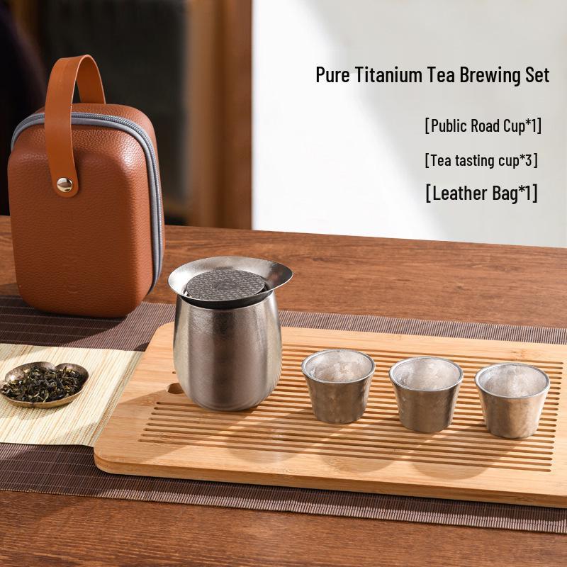 Double-Layer Pure Titanium Tea Set with Anti-Scald Gong Dao Bei Strainer and Dispenser Quick-Guest Tea Set 1+3