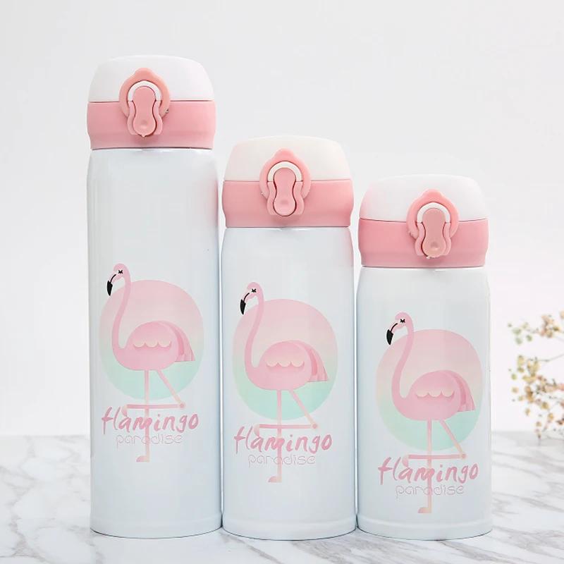 

Cute Flamingo Pattern Thermal Insulation Water Bottle Stainless Steel Leak Proof Vacuum Flasks Bouncing Lid Vacuum Cup 350ml