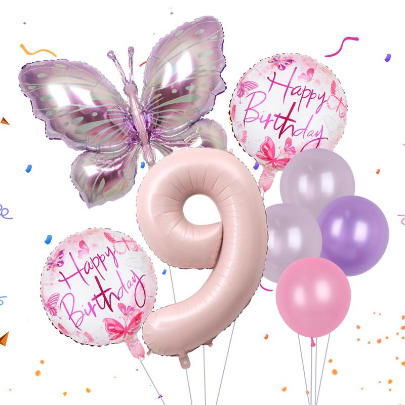 8pcs Butterfly Balloon Set 40inch Gradient Colorful Number 1-9 Foil Balloon Fairy Birthday Party Decoration Baby Shower Supplies