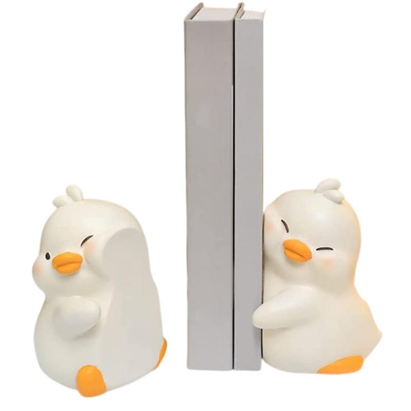 2Pcs Cartoon Duck Book Ends for Shelves Animal Shape ABS Bookends Book End Decorative Book Stoppers for Shelves Desk