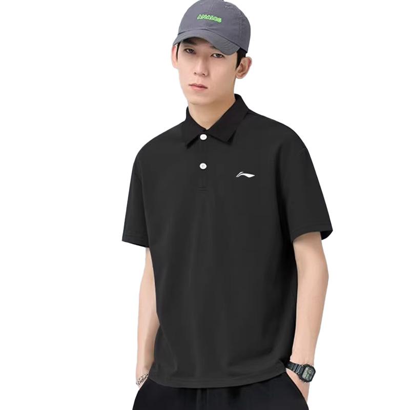 Li Ning Brand Logo Pure Cotton Breathable Solid Color Sports Casual Short Sleeve Polo Shirt Unisex Polo Shirts LSKS110-1