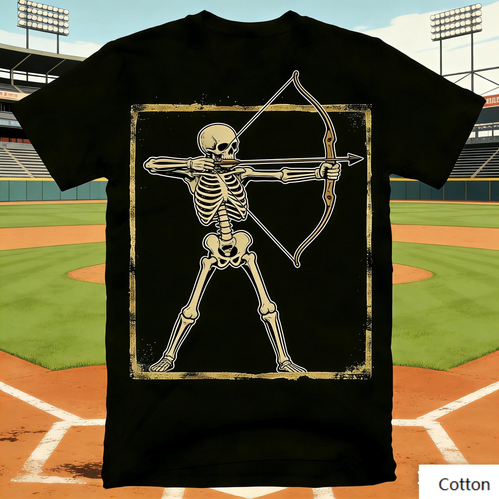 Vintage Skeleton Archer Graphic T-Shirt Bow Arrow Print Cotton Short Sleeve Casual Unisex Tee Retro Archery Style Top S разноцветный