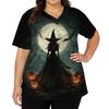 Women V Neck Short Sleeve Work Shirt Side Slit Top with Pockets Halloween Print Casual Blouse for Daily Wear