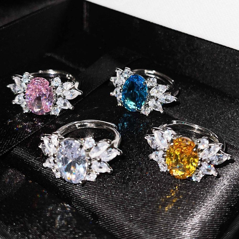 Open Ring with Simulated Asscher Cut Yellow Diamond and Swiss Topaz Blue Pink Gemstone for Women