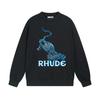 Rhude Vintage Letter Print Oversized Hoodie Men Women Casual Streetwear Sweatshirt