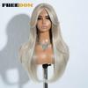 FREEDOM Synthetic Lace Front Wigs For Women 26 inch Straight Layered Wig With Bangs Ombre Brown Blonde Highlight Daily Party Wig