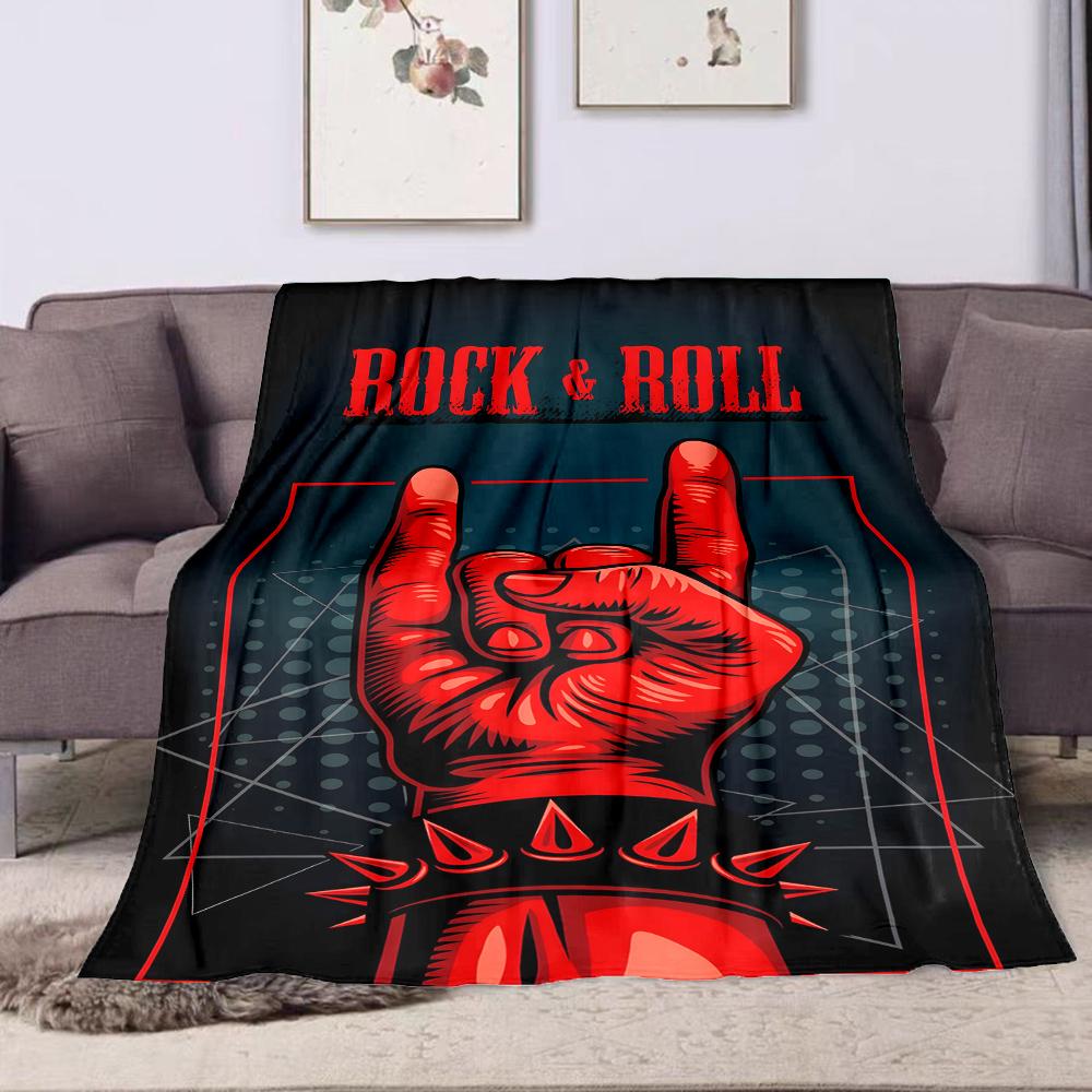 Rock & Roll Hand Gesture Art Patterned flannel blanket perfect for the bedroom living room, sofa, or a little nap