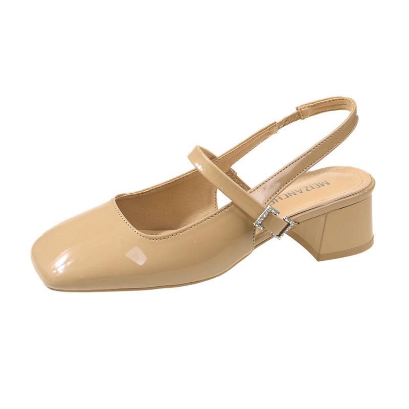 

Zhao Ruth Baotou high-heeled single shoes color matching round head thick heel Mary Jane women s shoes retro style 39 абрикосовий