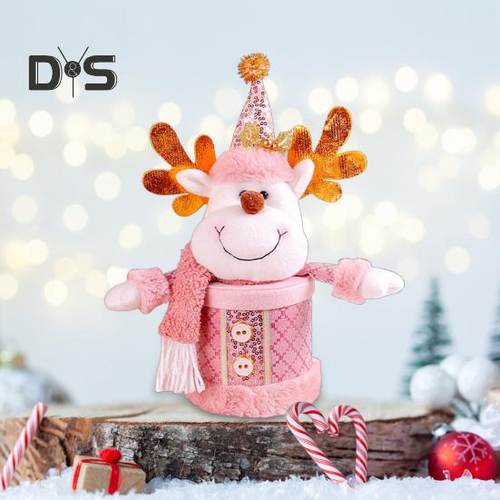 Christmas Candy Jar Christmas Plush Santa/Snowman/Elk Candy Holder Pink Candy Storage Box Fruit Packaging Jar for Home Decor