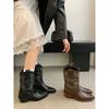 Short Boots Women's 2025 Autumn and Winter New Women's Boots High Heel Medium Boots Thick Heel Western Cowboy Boots Brown Knight Boots