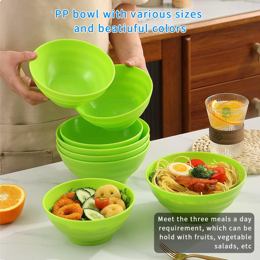 Evanda Set of Light 500ml Unbreakable Dishes and PP Plastic and Perfect for and Heat and Cold Microwave and Dishwasher Safe Bowls, 8, Green, & 1000ml,