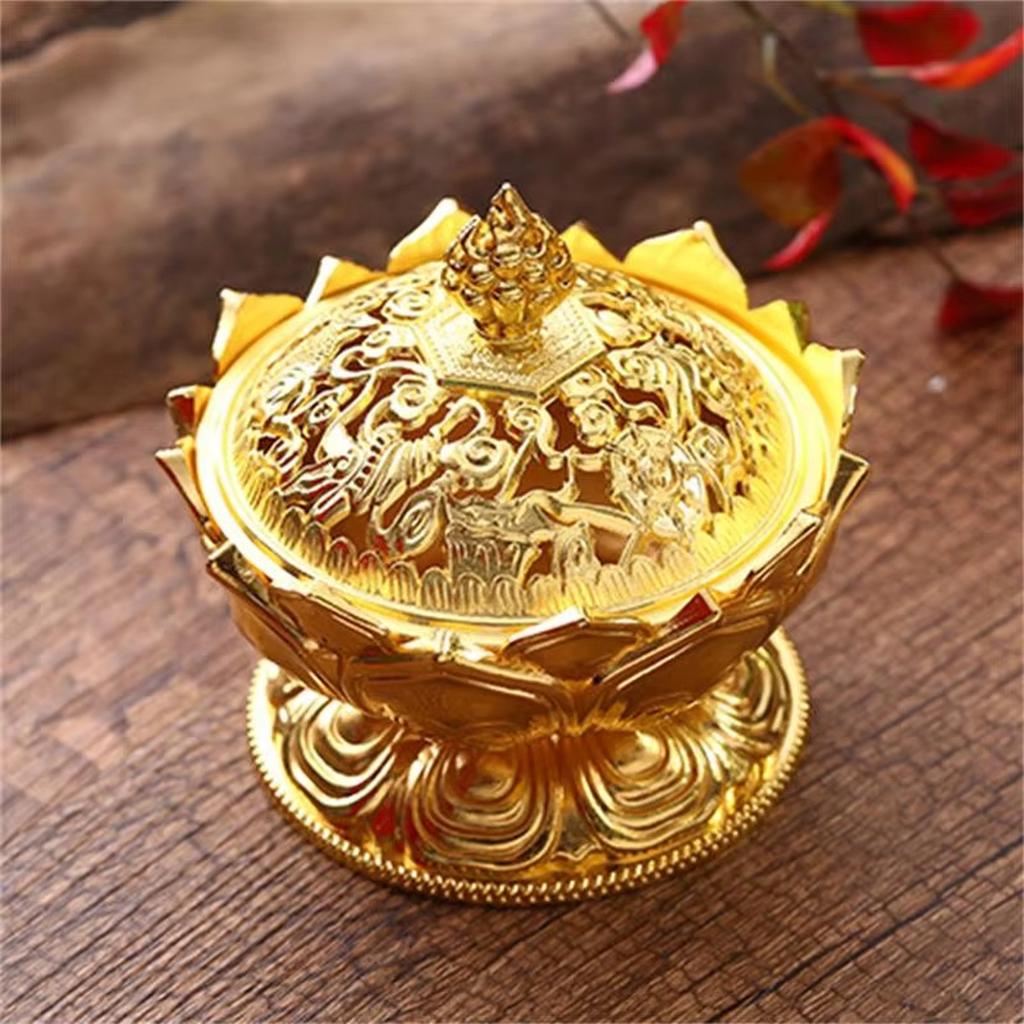 Lotus Flower Incense Burner Buddhism Buddha Holder Brass Sandalwood Censer Incense Metal Craft Home Decoration