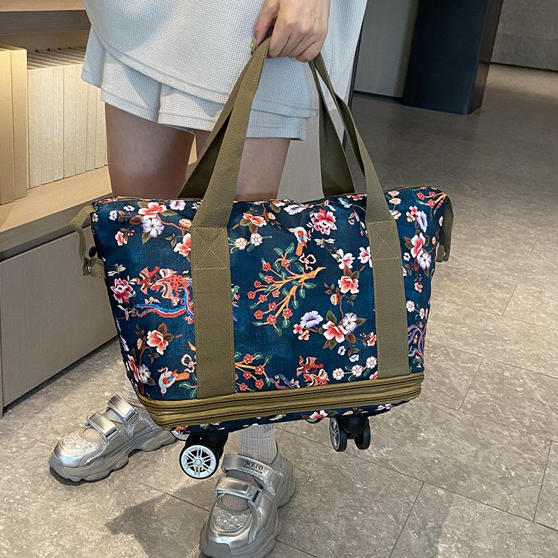 Stylish and personalized design Double-layer expansion portable travel bag with wheels Home moving luggage bag can be set with tie rod