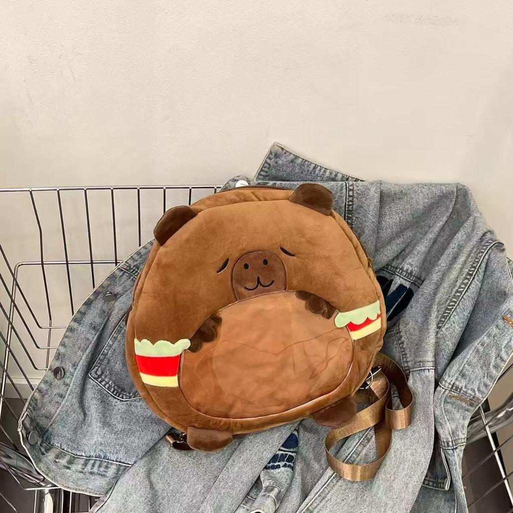 Cartoon Capybara Plush Doll Backpack Capibala Furry Crossbody Bag Children’s Holiday Gift