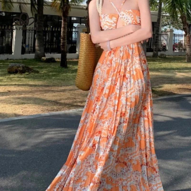 Sexy maxi šaty s potiskem Dopamin Beach Halter bez zad – chlubte se svým stylem a šarmem