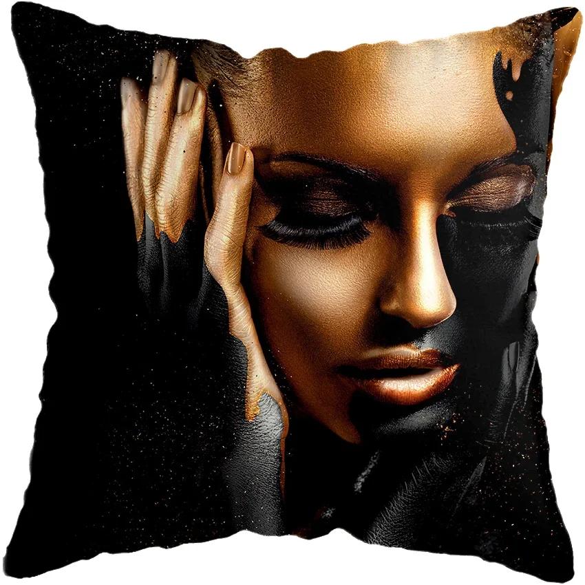 Home Decor Fashion Afro Black Women Girls Sofa Pillowcases Bedroom Living Room Cushion Covers